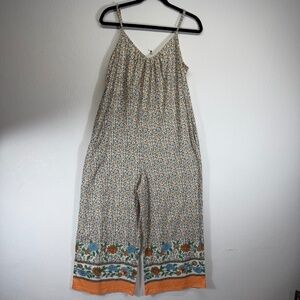 Anrabess Dainty Floral Print Jumpsuit Cottagecore Hippie Bohemian Multicolored S